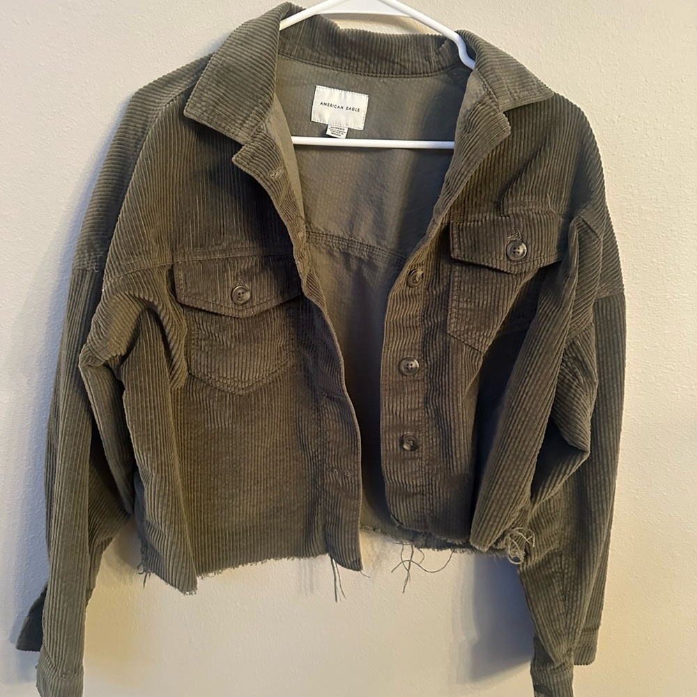 American Eagle Outfitters Corduroy Utility Jacket in Olive Oversized Fit